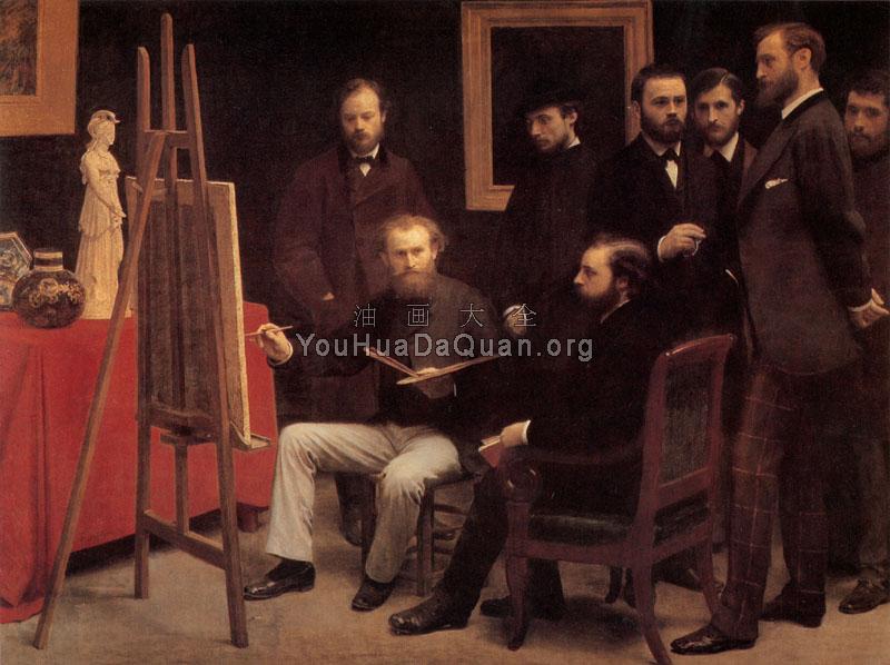 A Studio in the Batignolles - 亨利·方丹·拉图尔